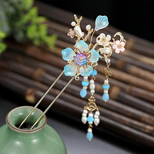 Chinesische Hanfu Haar-Accessoires Haarnadeln für Frauen Blume Perle Lange Quaste Schritt Shake Haarstäbchen Vintage Hochzeit Brautschmuck von MOOCO MORNING