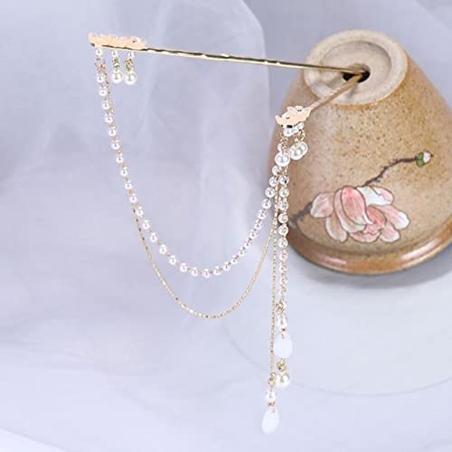 Chinesischer Stil Elegante Perlenquaste Doppelkette Haargabel Retro Han Kleidung Kopfschmuck Zwei Haarstäbchen für Frauen Haarschmuck von MOOCO MORNING