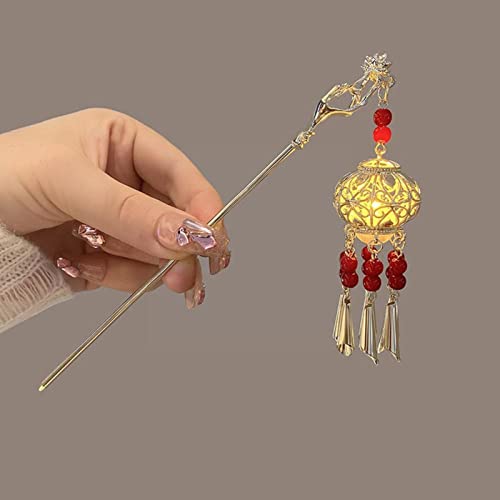 Leuchtende Laterne Quaste Haarnadel Chinesischer Stil Elegante Farbe Kopfschmuck Einfache Retro Haar Frauen Haar 2 Accessoires Pin W3V9 von MOOCO MORNING