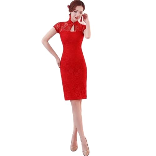MOOCO MORNING Damen Rot Chinesisch Traditionelle Kleider Kurz/Lang Cheongsam Chinesischer Stil Marry Hochzeit Qipao Braut Robe Spitzenkleid von MOOCO MORNING