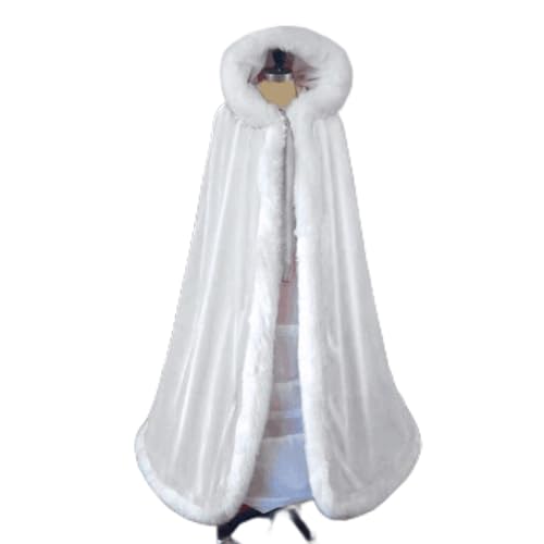 MOOCO MORNING Plus Fleece Hochzeit Brautumhang Samt Warm Lang Winter Poncho Damen Pelzbesatz Hochzeit Umhang Weiß Rot Schwarz Wrap Kapuze Umhang von MOOCO MORNING