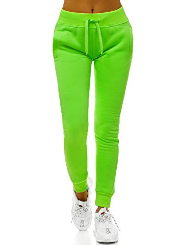 MOODOZ Damen Jogginghose Hose Trainingshose Sporthose Freizeithose Motiv Damenhose Fitnesshose Sweatpants Sweathose Fußballhose Joggpants JS/CK001/31 GRÜN-NEON L von MOODOZ