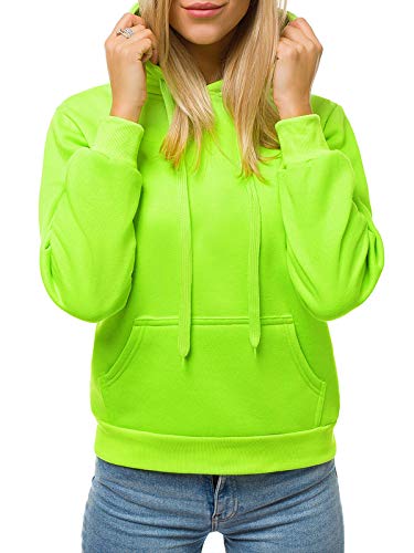 MOODOZ Damen Kapuzenpullover Sweatjacke Sweatshirt Farbvarianten Kapuzenjacke Kapuzenpulli Kapuze Langarm Hoodie Sport Style Casual Fitness Training Basic 777/02901B GRÜN-NEON L von MOODOZ