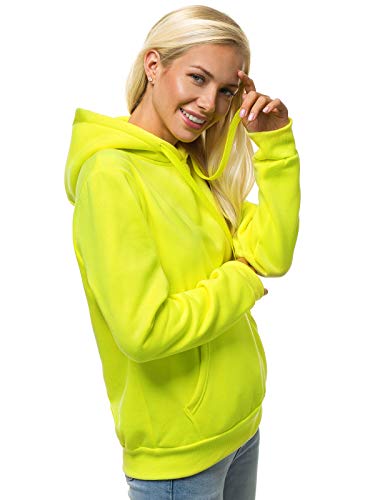 MOODOZ Damen Kapuzenpullover Sweatjacke Sweatshirt Farbvarianten Kapuzenjacke Kapuzenpulli Kapuze Langarm Hoodie Sport Style Casual Fitness Training Basic 777/07175B GELB-NEON M von MOODOZ