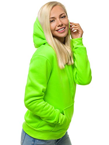 MOODOZ Damen Kapuzenpullover Sweatjacke Sweatshirt Farbvarianten Kapuzenjacke Kapuzenpulli Kapuze Langarm Hoodie Sport Style Casual Fitness Training Basic 777/07175B GRÜN-NEON L von MOODOZ