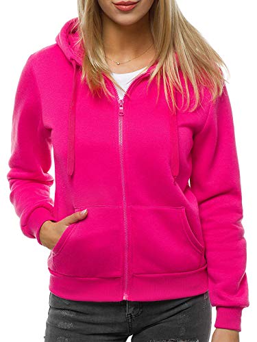 MOODOZ Damen Kapuzenpullover Sweatjacke Sweatshirt Farbvarianten Kapuzenjacke Kapuzenpulli Kapuze Langarm Hoodie Sport Style Casual Fitness Training Basic JS/W003Z DUNKELROSA L von MOODOZ