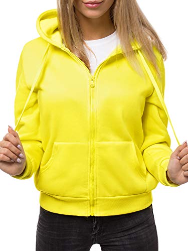 MOODOZ Damen Kapuzenpullover Sweatjacke Sweatshirt Farbvarianten Kapuzenjacke Kapuzenpulli Kapuze Langarm Hoodie Sport Style Casual Fitness Training Basic JS/W003Z GELB-NEON M von MOODOZ