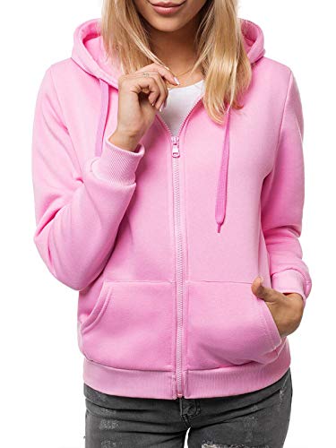 MOODOZ Damen Kapuzenpullover Sweatjacke Sweatshirt Farbvarianten Kapuzenjacke Kapuzenpulli Kapuze Langarm Hoodie Sport Style Casual Fitness Training Basic JS/W003Z Hellrosa XL von MOODOZ