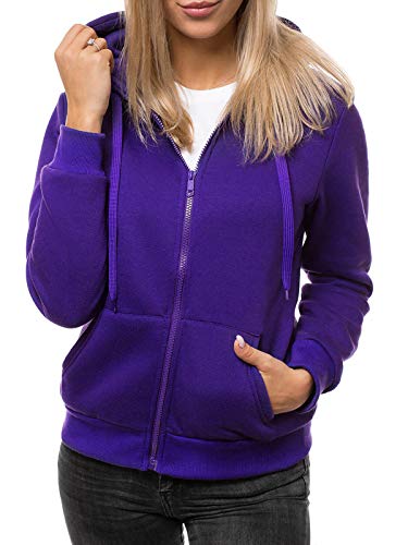 MOODOZ Damen Kapuzenpullover Sweatjacke Sweatshirt Farbvarianten Kapuzenjacke Kapuzenpulli Kapuze Langarm Hoodie Sport Style Casual Fitness Training Basic JS/W003Z VIOLETT M von MOODOZ