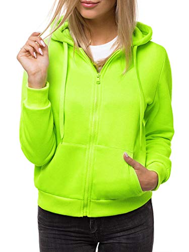 MOODOZ Damen Kapuzenpullover Sweatjacke Sweatshirt Farbvarianten Kapuzenjacke Kapuzenpulli mit Reißverschluss Langarm Hoodie Sport Style Casual Fitness Training Basic JS/W003Z GRÜN-NEON L von MOODOZ