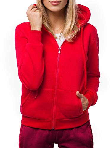 MOODOZ Damen Kapuzenpullover Sweatjacke Sweatshirt Farbvarianten Kapuzenjacke Kapuzenpulli mit Reißverschluss Langarm Hoodie Sport Style Casual Fitness Training Basic JS/W003Z ROT M von MOODOZ