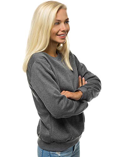 MOODOZ Damen Sweatshirt Pullover Langarm Farbvarianten Langarmshirt Pulli ohne Kapuze Baumwolle Baumwollemischung Classic Basic Rundhals-Ausschnitt Sport 777/09099B DUNKELGRAU M von MOODOZ