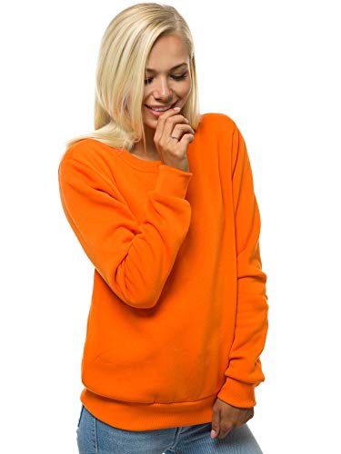 MOODOZ Damen Sweatshirt Pullover Langarm Farbvarianten Langarmshirt Pulli ohne Kapuze Baumwolle Baumwollemischung Classic Basic Rundhals-Ausschnitt Sport 777/09099B ORANGE M von MOODOZ