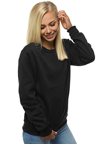 MOODOZ Damen Sweatshirt Pullover Langarm Farbvarianten Langarmshirt Pulli ohne Kapuze Baumwolle Baumwollemischung Classic Basic Rundhals-Ausschnitt Sport 777/09099B SCHWARZ M von MOODOZ