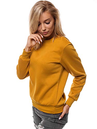 MOODOZ Damen Sweatshirt Pullover Langarm Farbvarianten Langarmshirt Pulli ohne Kapuze Baumwolle Baumwollmischung Classic Basic Rundhals-Ausschnitt Sport JS/W001 Camel L von MOODOZ