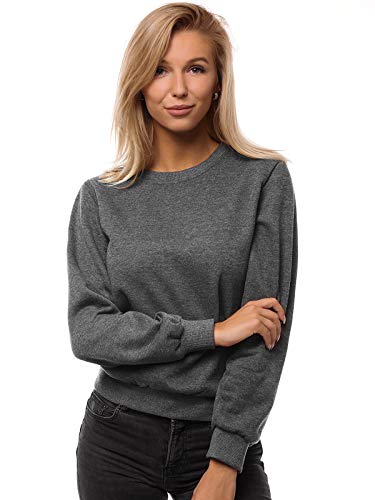 MOODOZ Damen Sweatshirt Pullover Langarm Farbvarianten Langarmshirt Pulli ohne Kapuze Baumwolle Baumwollmischung Classic Basic Rundhals-Ausschnitt Sport JS/W001 DUNKELGRAU M von MOODOZ