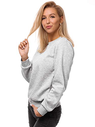 MOODOZ Damen Sweatshirt Pullover Langarm Farbvarianten Langarmshirt Pulli ohne Kapuze Baumwolle Baumwollmischung Classic Basic Rundhals-Ausschnitt Sport JS/W001 GRAU L von MOODOZ