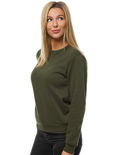 MOODOZ Damen Sweatshirt Pullover Langarm Farbvarianten Langarmshirt Pulli ohne Kapuze Baumwolle Baumwollmischung Classic Basic Rundhals-Ausschnitt Sport JS/W001 Khaki M von MOODOZ