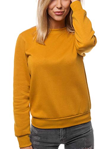 MOODOZ Damen Sweatshirt Pullover Langarm Farbvarianten Langarmshirt Pulli ohne Kapuze Baumwolle Baumwollmischung Classic Basic Rundhals-Ausschnitt SportJS/W001Z Camel XL von MOODOZ