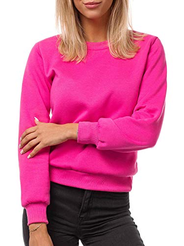 MOODOZ Damen Sweatshirt Pullover Langarm Farbvarianten Langarmshirt Pulli ohne Kapuze Baumwolle Baumwollmischung Classic Basic Rundhals-Ausschnitt SportJS/W001Z DUNKELROSA M von MOODOZ