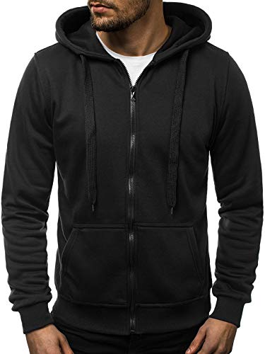 MOODOZ Herren Kapuzenpullover Zip Hoody Reißverschluss Fleece Sport Fitness Training Sweatshirt Hoodie Sweatjacke J.Style 02008 SCHWARZ M von MOODOZ