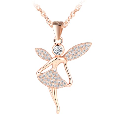 Engel Anhänger Kette Halskette Mädchen Damen Silber 925 mit Zirkon Schön Elegant Fee Kette für Tochter Freundin Frau Mama Tänzerin Frauen Schmuck Geburtstage Valentinstag Muttertag Geschenk Rosegold Engel Anhänger Kette Halskette Mädchen Damen Silber 925 mit Zirkon Schön Elegant Fee Kette für Tochter Freundin Frau Mama Tänzerin Frauen Schmuck Geburtstage Valentinstag Muttertag Geschenk Rosegold von MOOFUN