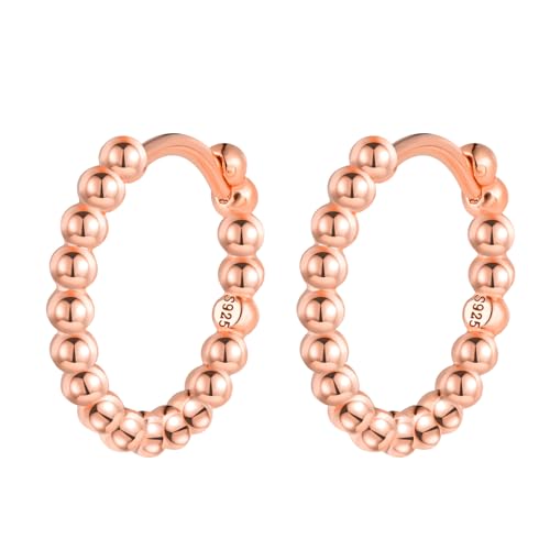 Klein Kugel Perlen Ohrringe Silber 925 Creolen:12mm Damen Mädchen Ohrringe - Hypoallergen Knorpel Piercing Huggie Ohrring für Mama Freundin Schwester Frau Tochter - Mode Ohrschmuck für Partei Rosegold von MOOFUN