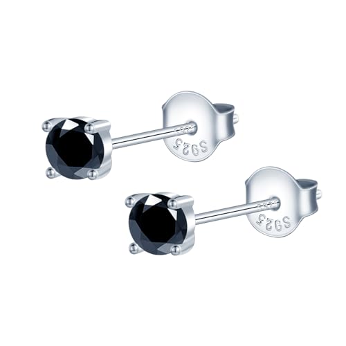 MOOFUN 4MM Zirkonia Ohrstecker Schwarz Damen Ohrringe Stecker 925 Silber Ohrring Erstohrstecker Ohrschmuck für Mama Freundin Mädchen Oma Schwester Frauen Geschenk Geburtstagsgeschenk von MOOFUN