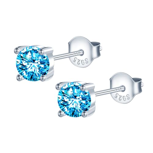 MOOFUN 6MM Zirkonia Ohrstecker Blau Damen Ohrringe Stecker 925 Silber Ohrring Erstohrstecker Ohrschmuck für Mama Freundin Mädchen Oma Schwester Frauen Geschenk Geburtstagsgeschenk von MOOFUN
