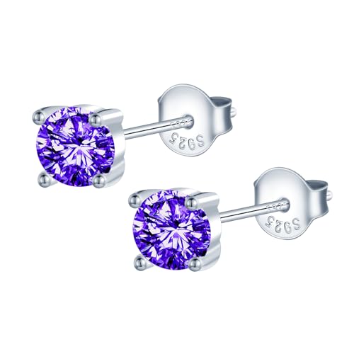 MOOFUN 6MM Zirkonia Ohrstecker Lila Damen Ohrringe Stecker 925 Silber Ohrring Erstohrstecker Ohrschmuck für Mama Freundin Mädchen Oma Schwester Frauen Geschenk Geburtstagsgeschenk von MOOFUN