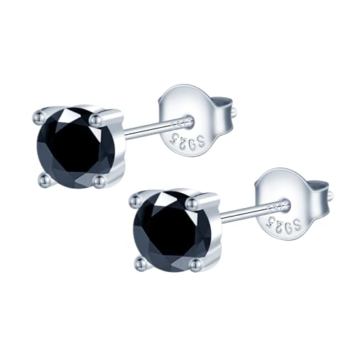 MOOFUN 6MM Zirkonia Ohrstecker Schwarz Damen Ohrringe Stecker 925 Silber Ohrring Erstohrstecker Ohrschmuck für Mama Freundin Mädchen Oma Schwester Frauen Geschenk Geburtstagsgeschenk von MOOFUN