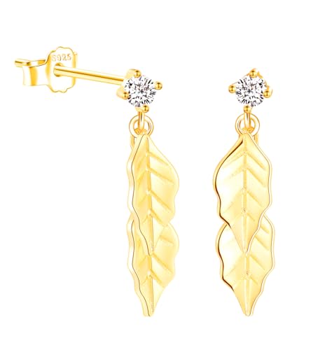 MOOFUN Blätter mit Zirkon Ohrhänger Ohrstecker Gold Damen Ohrringe Stecker 925 Silber Ohrring Ohrschmuck für Mama Beste Freundin Teenager Mädchen Schwester Frauen Geschenk Geburtstagsgeschenk von MOOFUN