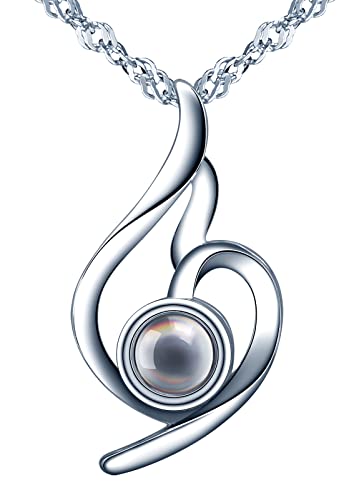 MOOFUN Damen Halskette 925 Sterling Silber Kette I Love You 100 Sprachen Ich Liebe Dich Projektion Liebe Anhänger Frauen Schmuck Geschenkverpackung Geschenk für Sie Frau Freundin Mama Valentinstag von MOOFUN