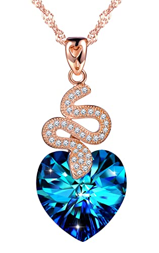 MOOFUN Damen Herz Kette Herz des Ozeans 925 Sterling Silber Halskette mit Blau Kristall Zirkonia Rosegold Schlange Herzanhänger Schmuck Verpackung Valentinstag Geschenke für Sie Frauen Freunde Mama MOOFUN Damen Herz Kette Herz des Ozeans 925 Sterling Silber Halskette mit Blau Kristall Zirkonia Rosegold Schlange Herzanhänger Schmuck Verpackung Valentinstag Geschenke für Sie Frauen Freunde Mama von MOOFUN