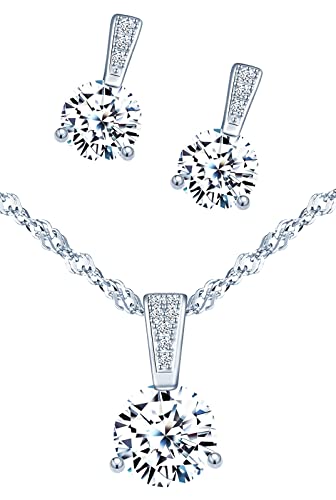 MOOFUN Zirkonia Halskette Ohrringe 925 Sterling Silber Damen Schmuck Kette Ohrstecker Ohrhänger Set Edle Verpackung Geschenke für Sie Fra Frauen Freundin Mama Geburtstag Weihnachtstag Valentinstag von MOOFUN