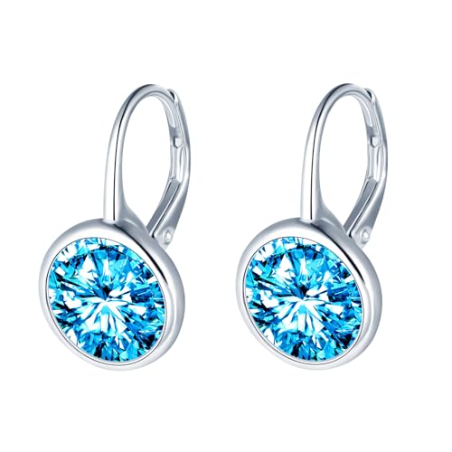 MOOFUN Damen Ohrringe Silber 925 mit Großer Blau Zirkonia: Creolen Ohrringe Hängend Ohrschmuck für Mama Freundin Schwester Frau Oma - Elegant Frauen Geschenk für Geburtstag Jahrestag Partei von MOOFUN