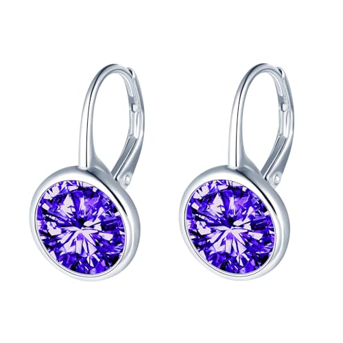 MOOFUN Damen Ohrringe Silber 925 mit Großer Lila Zirkonia: Creolen Ohrringe Hängend Ohrschmuck für Mama Freundin Schwester Frau Oma - Elegant Frauen Geschenk für Geburtstag Jahrestag Partei von MOOFUN