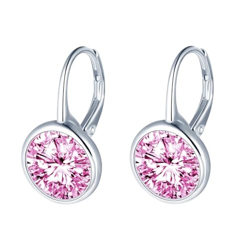 MOOFUN Damen Ohrringe Silber 925 mit Großer Rosa Zirkonia: Creolen Ohrringe Hängend Ohrschmuck für Mama Freundin Schwester Frau Oma - Elegant Frauen Geschenk für Geburtstag Jahrestag Partei von MOOFUN