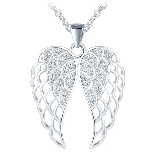 Flügel der Engel Anhänger Kette Halskette Damen Mädchen mit Zirkon Silber 925 Kette für Frauen Mama Frau Freundin Skelettflügel Halskette Modeschmuck Geburtstage Valentinstag Muttertag Geschenk Silber Flügel der Engel Anhänger Kette Halskette Damen Mädchen mit Zirkon Silber 925 Kette für Frauen Mama Frau Freundin Skelettflügel Halskette Modeschmuck Geburtstage Valentinstag Muttertag Geschenk Silber von MOOFUN