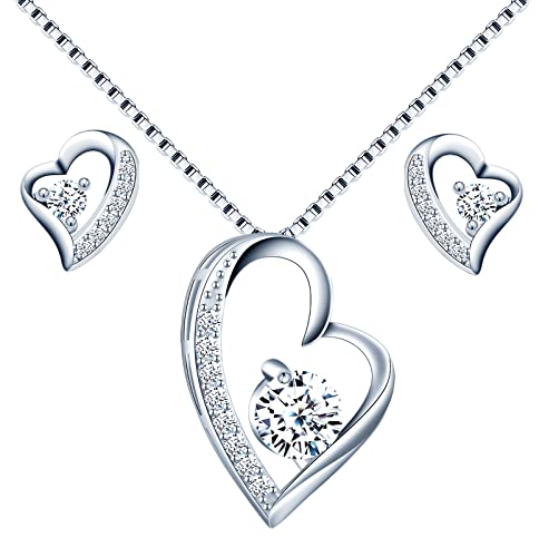 MOOFUN Ewig Liebe Zirkonia Halskette Ohrringe 925 Sterling Silber Damen Schmuck Kette Ohrstecker Ohrhänger Edle Verpackung Geschenke für Sie Frauen Freundin Mama Geburtstag Weihnachtstag Valentinstag von MOOFUN