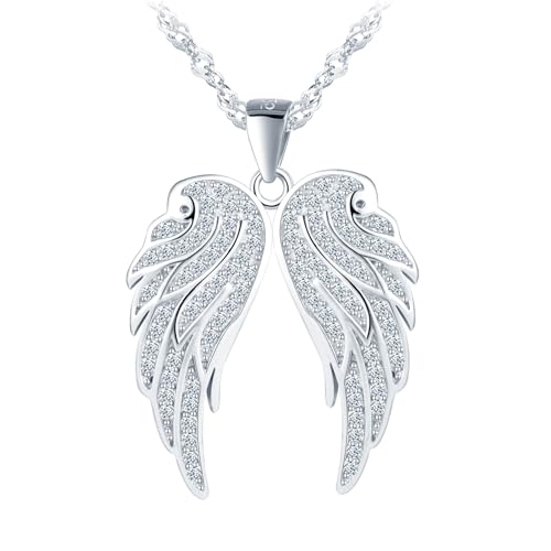 MOOFUN Flügel der Engel Anhänger Kette mit Zirkon,Halskette Damen Mädchen Silber 925,Kette für Frauen Mama Frau Freundin Tochter,Amulett Halskette Modeschmuck Geschenk für Geburtstage Muttertag Silber von MOOFUN
