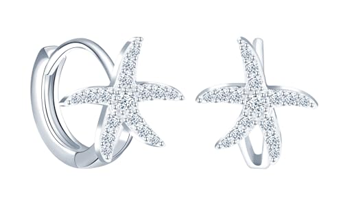 MOOFUN Großer Zirkon Seestern Ohrringe Silber 925 Ohrringe Damen Ohrringe Creolen Ohrring Ozean Ohringe für Mama Beste Freundin Teenager Mädchen Schwester Frauen Geschenk Geburtstags von MOOFUN