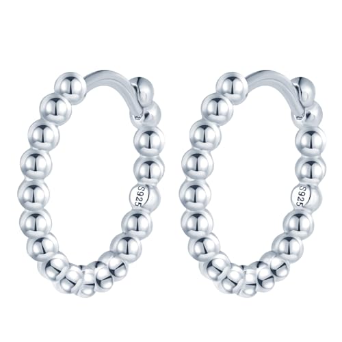 MOOFUN Klein Kugel Perlen Ohrringe Silber 925 Creolen Größe 14mm Ohrring Damen Ohrringe Ohringe Silber Ohrschmuck für Mama Beste Freundin Teenager Mädchen Schwester Frauen Geschenk Geburtstagsgeschenk von MOOFUN