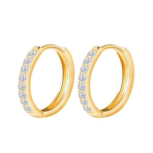 MOOFUN Ohrringe Silber 925 Creolen Klein 10mm Ohrring Damen Ohrringe mit Mini Zirkon Gold Huggie Ohrringe Ohrschmuck für Mama Freundin Teenager Mädchen Schwester Frauen Geschenk Geburtstagsgeschenk von MOOFUN