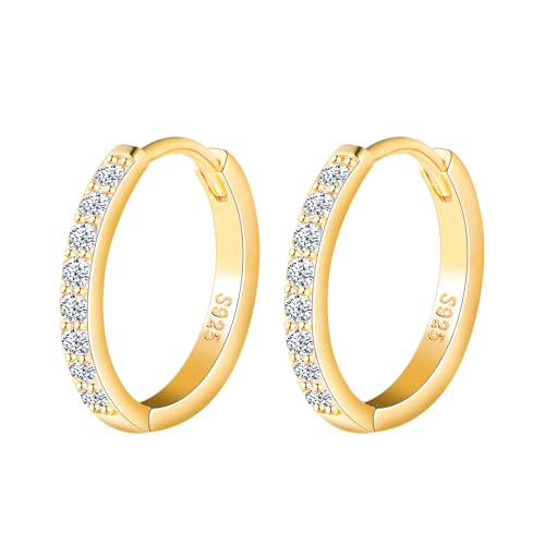 MOOFUN Ohrringe Silber 925 Creolen Klein 10mm Ohrring Solide Damen Ohrringe Mini Zirkonia Ohringe Gold Ohrschmuck für Mama Freundin Teenager Mädchen Schwester Frauen Geschenk Geburtstagsgeschenk von MOOFUN