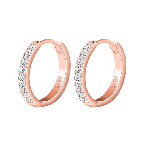 MOOFUN Ohrringe Silber 925 Creolen Klein 10mm Ohrring Solide Damen Ohrringe Mini Zirkonia Ohringe Rosegold Ohrschmuck für Mama Freundin Teenager Mädchen Schwester Frauen Geschenk Geburtstagsgeschenk von MOOFUN