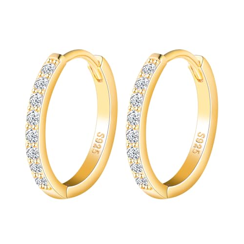 MOOFUN Ohrringe Silber 925 Creolen Mittelgroß 12mm Ohrring Solide Damen Ohrringe Klein Zirkonia Ohringe Gold Schmuck für Mama Freundin Teenager Mädchen Schwester Frauen Geschenk Geburtstagsgeschenk von MOOFUN
