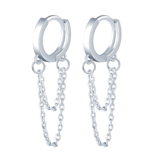 MOOFUN Ohrringe Silber 925 Creolen Ohrring Silber Damen Ohrringe mit Doppelschicht Aufhängekette Ohringe für Mama Beste Freundin Teenager Mädchen Oma Schwester Frauen Geschenk Geburtstagsgeschenk von MOOFUN