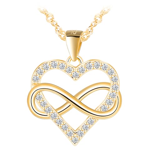 Unendlichkeit Herz Anhänger Kette Halskette Damen Mädchen Silber 925 mit Zirkon Infinity Liebe Kette für Mama Frau Freundin Frauen Halskette Schmuck Geburtstage Valentinstag Muttertag Geschenk Gold von MOOFUN