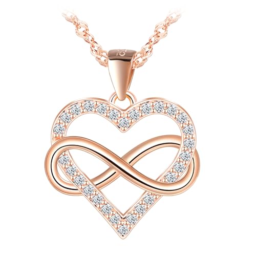 Unendlichkeit Herz Anhänger Kette Halskette Damen Mädchen Silber 925 Zirkon Infinity Liebe Kette für Mama Frau Freundin Frauen Halskette Schmuck Geburtstage Valentinstag Muttertag Geschenk Rosegold von MOOFUN